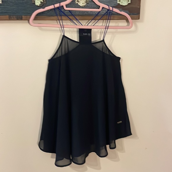 Kazo Black Sheer Double Spaghetti Strap Beaded Back Tank Top Size XXS - Picture 2 of 14